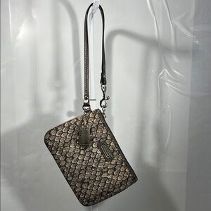 Coach Tan and Black Textured Wristlet